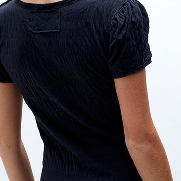 Free People We The Free Sugar Cube Smocked Short Sleeve Blue  Size L - Picture 4 of 6